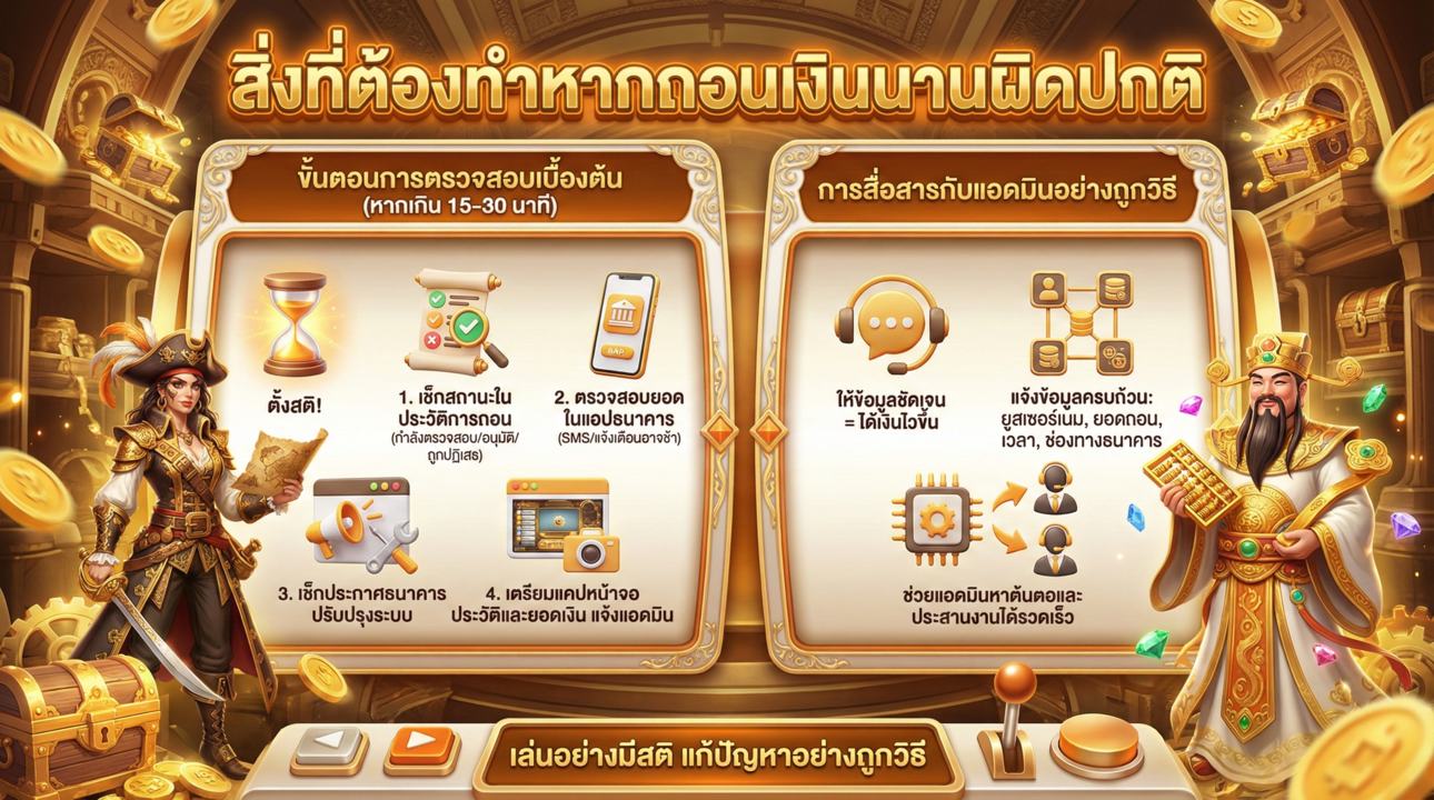 ถอนเงินช้าทำอย่างไร เช็กง่าย แจ้งไว ได้เงินชัวร์