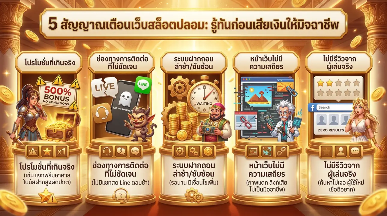 5 สัญญาณเตือนเว็บสล็อตโกง! ดูด่วนก่อนเสียเงินให้มิจฉาชีพ